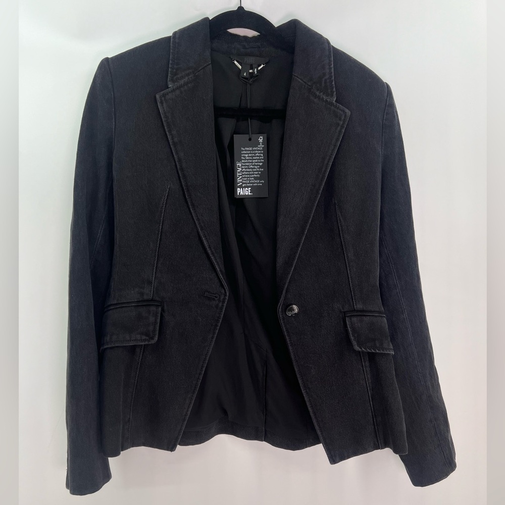 NWT PAIGE Black Denim Carmen Tailored Single Button Blazer 4 Four - Picture 6 of 12